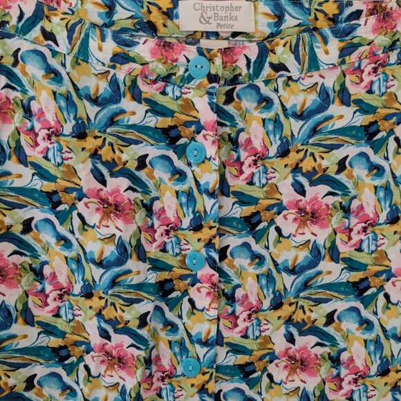 Vintage Christopher & Banks Floral Midi Skirt Buttons 90s Y2K 14P - Picture 4 of 8